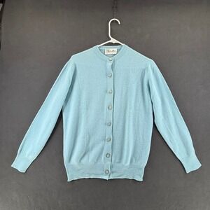 Dalton Vintage 100% Virgin Cashmere Cardigan Sweater Light Blue Gold Button M